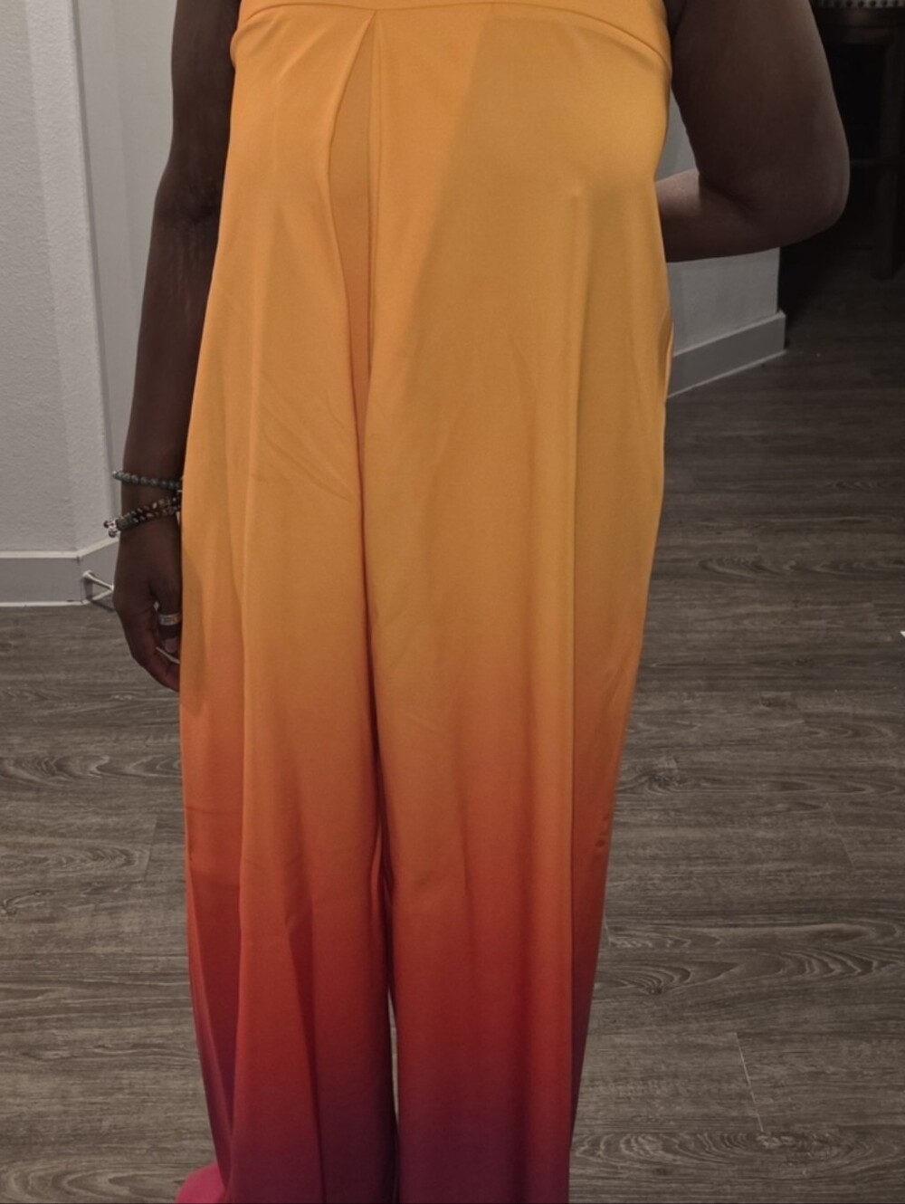 Ombre Yellow to Pink Strapless  Wide-Leg Romper
